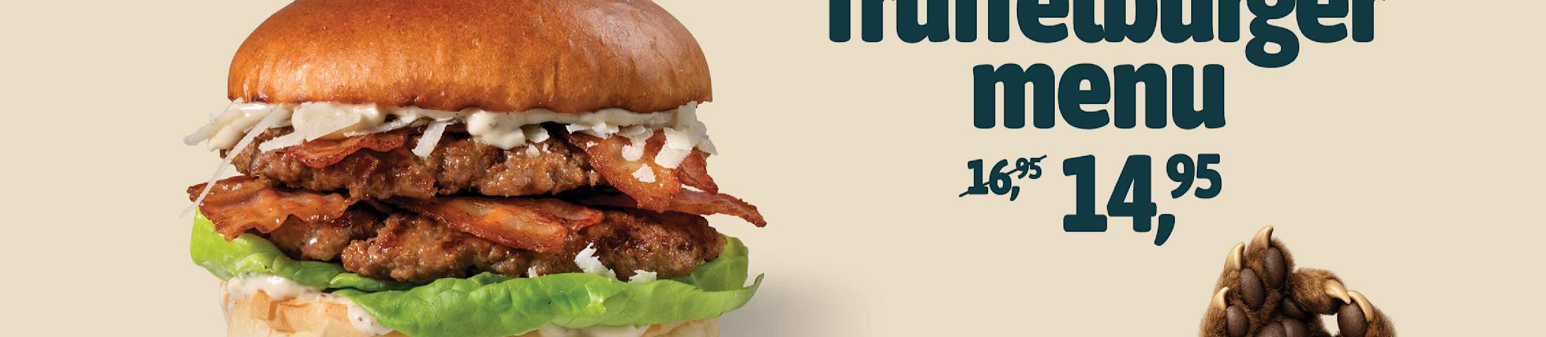 “Truffelburger menu 16,95 14,95” (16,95 is doorgestreept)