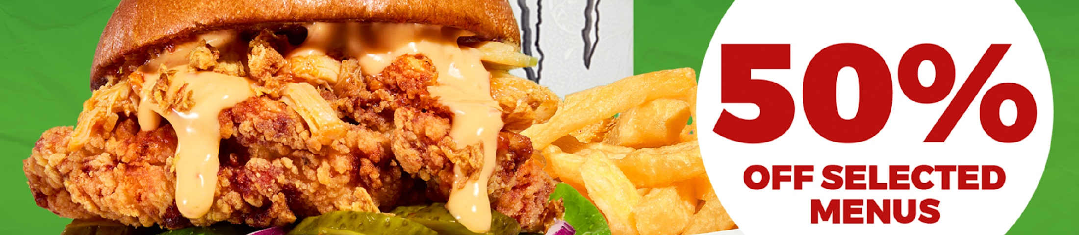 50% off selected menu's