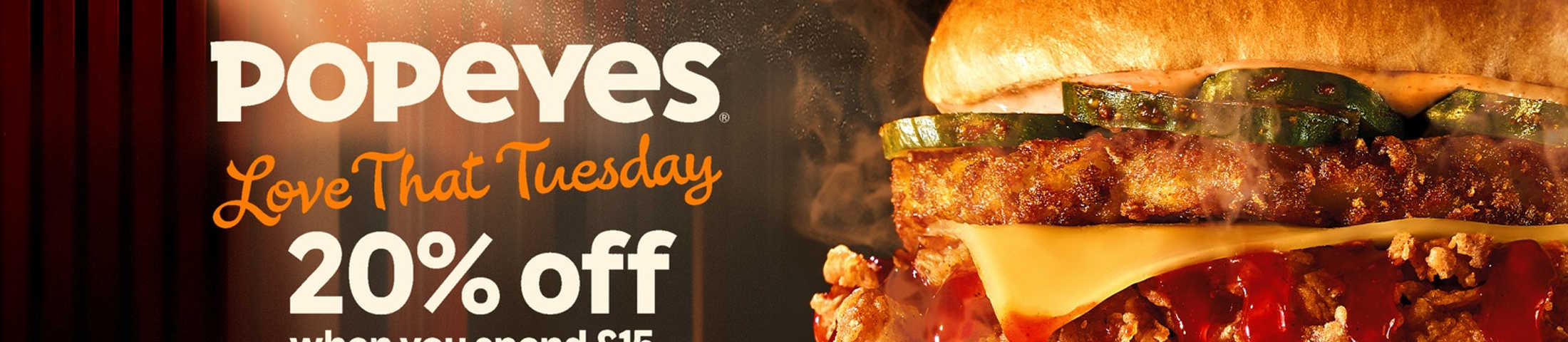 popeys love that tuesday 20% off when you spend £15