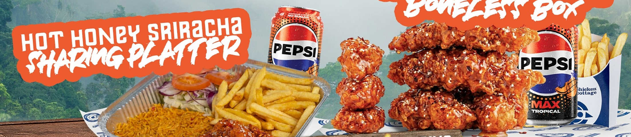 hot honey sriracha sharing platter. hot honey sriracha boneless box. Just Eat exclusive