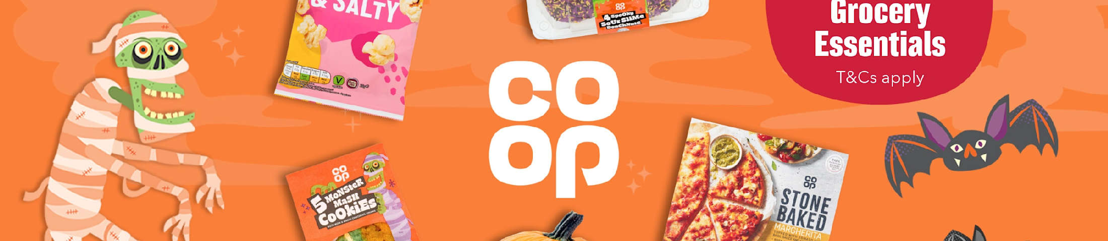 50% off selected grocery essentials, T&Cs apply. Co-op.