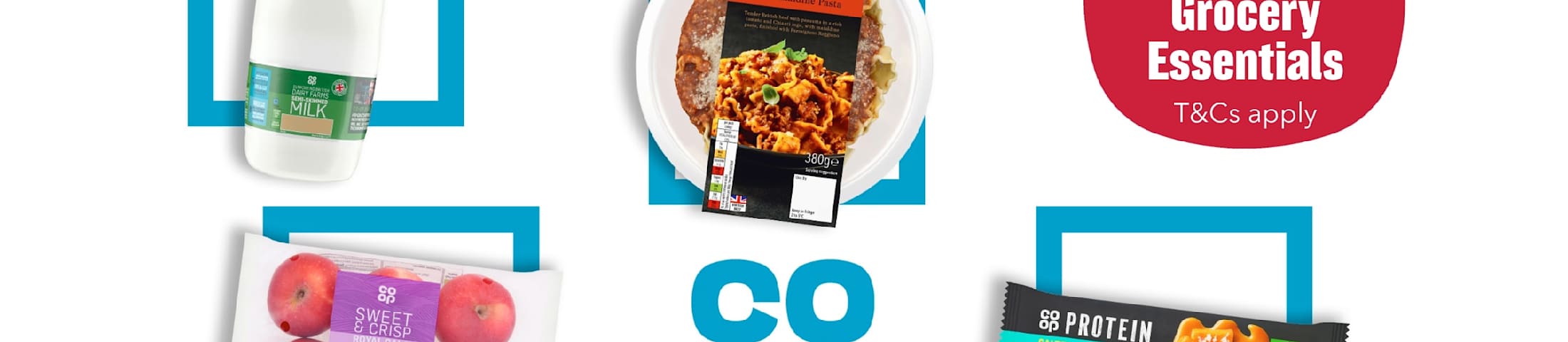 50% off selected grocery essentials, T&Cs apply. Co-op.