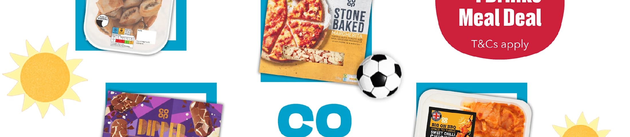 2 Pizzas + 4 Drinks Meal Deal, T&Cs apply. Co-op