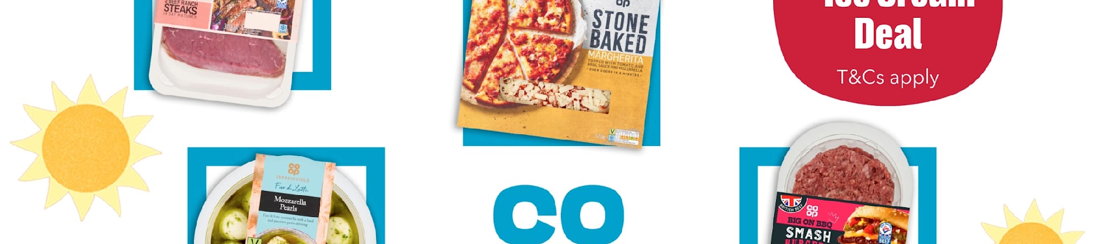 2 pizzas + ice cream deal, T&Cs apply. Co-op
