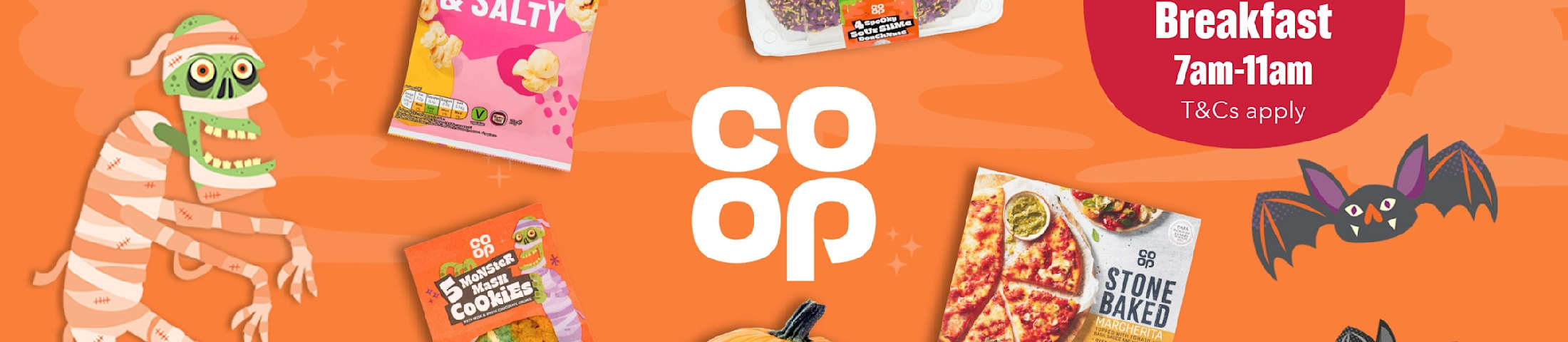 Up to 50% off selected breakfast 7am-11am, T&Cs apply. Co-op