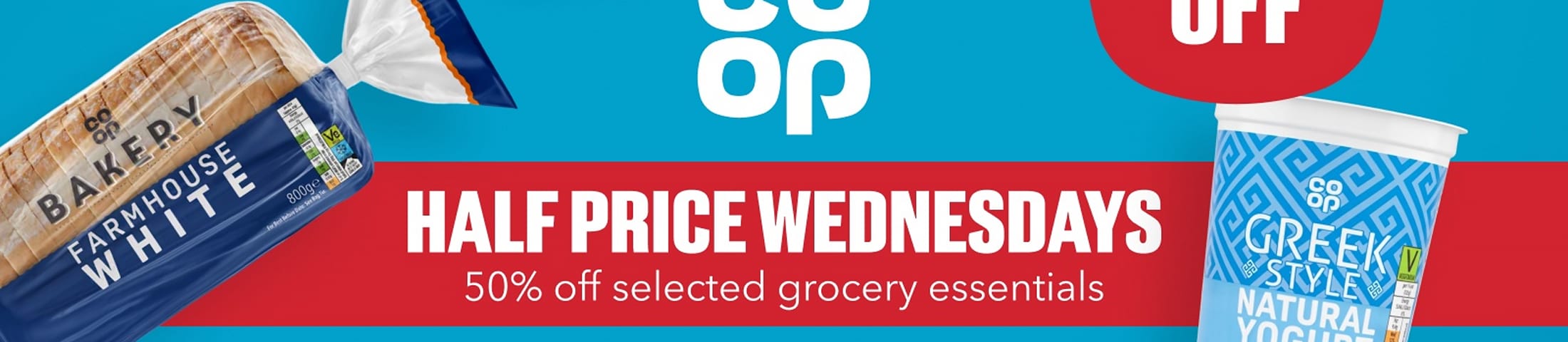 50% off Half Price Wednesdays 50% off selected grocery essentials