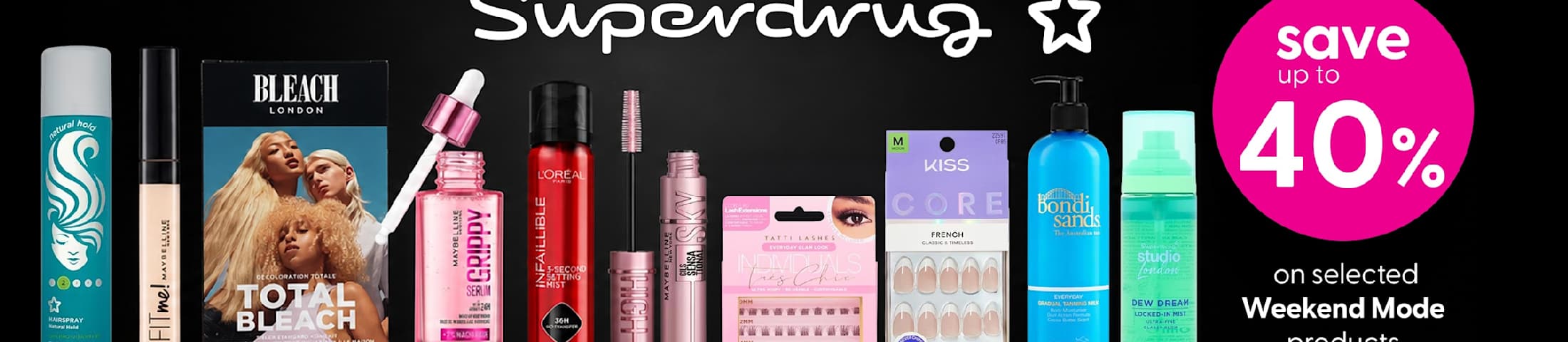 save up to 40% on selected weekend mode products. Superdrug