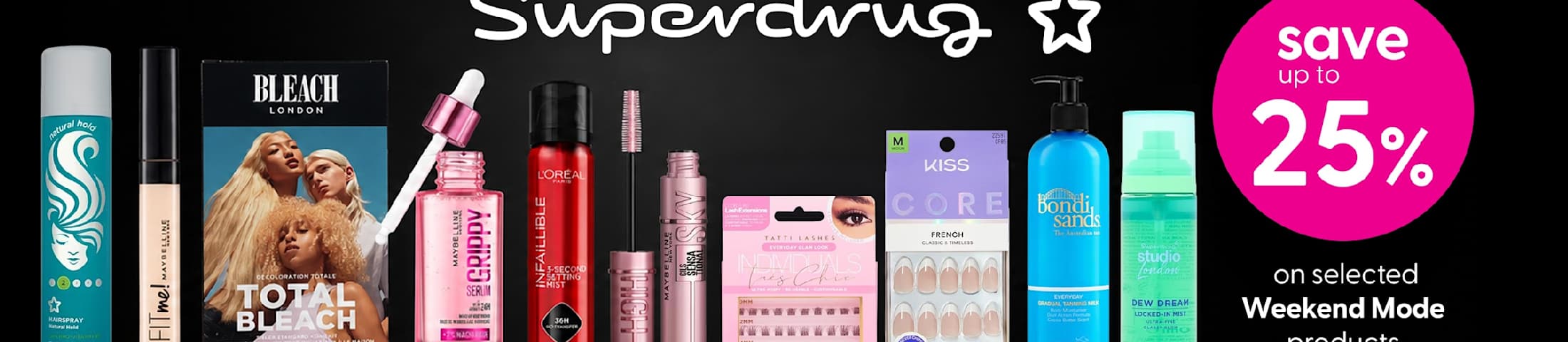 Save up to 25% on selected Weekend Mode products. Superdrug