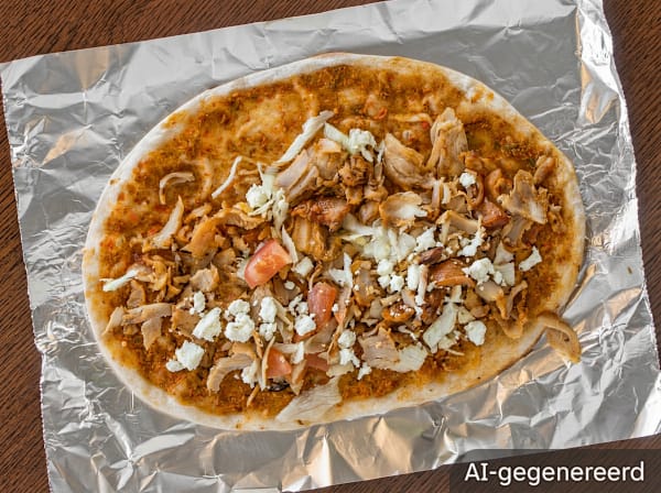 Turkish pizza with feta and döner kebab