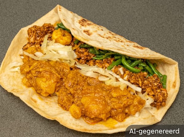 Roti roll with curry chicken and curry prawns 🔥 (five star always)