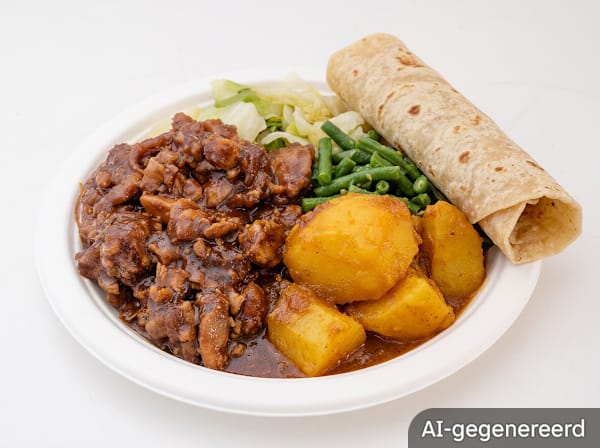 Roti with curry chicken fillet and lamb