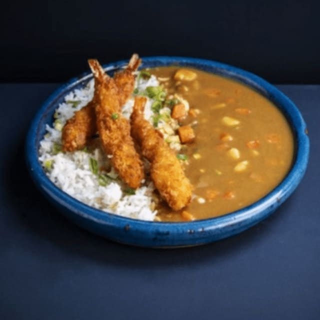 Curry rijst met garnalen 3 stuks