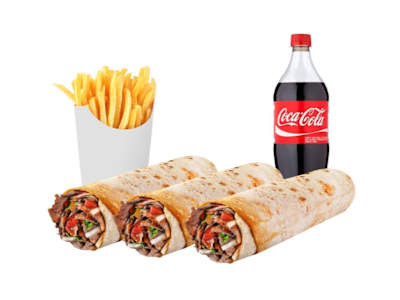 3 Dürüm + Patatas + Coca cola 2L