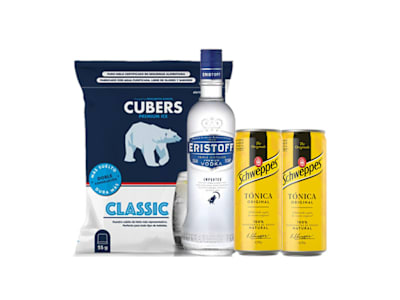 Vodka Eristoff 70 Cl + 6 Latas Tónica 33 Cl + Hielo 2 Kg