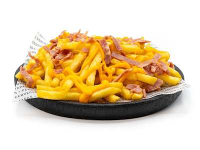 Patatas fritas, Salsa cheddar y Bacon