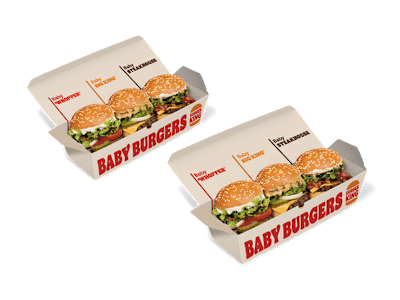 2 Cajas Baby Burgers: Baby Whopper®, Baby Steakhouse y Baby Big King®