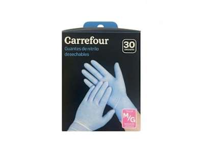30 Guantes desechables de Nitrilo Carrefour  M/G - Azul