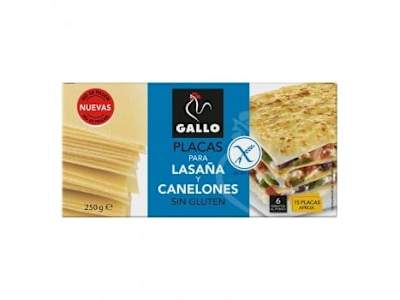 Placas para lasaña y canelones Gallo sin gluten 250 g.