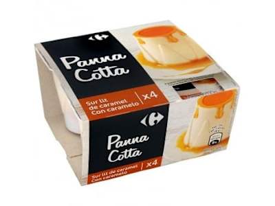 Panna cotta al caramelo Carrefour pack de 4 unidades de 90 g.