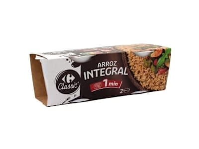 Arroz redondo integral para microondas Classic Carrefour sin gluten pack de 2 unidades de 125 g.