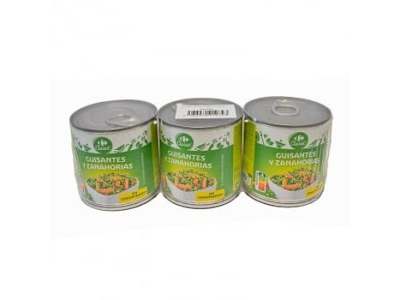 Guisantes con Zanahoria Carrefour pack de 3 unidades de 130 g.