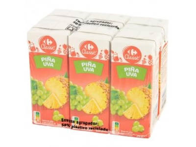 Zumo de piña y uva Carrefour Classic pack 6 briks 20 cl.