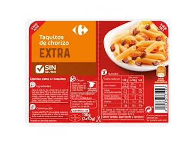 Chorizo Extra en taquitos Carrefour sin gluten 2x50 g