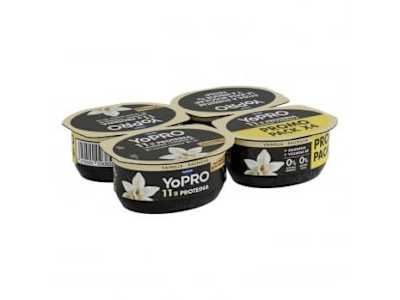 Leche fermentada desnatada aromatizada con vainilla YoPro Danone pack de 4 unidades de 120 g.