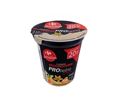 Postre lácteo sabor vainilla Proteína Plus Carrefour Sensation sin gluten y sin azúcar añadido 200 g.