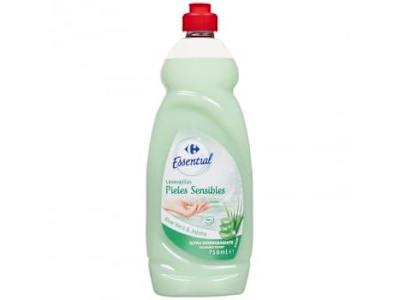 Lavavajillas a mano pieles sensibles aloe vera y jojoba Carrefour Essential 750 ml.