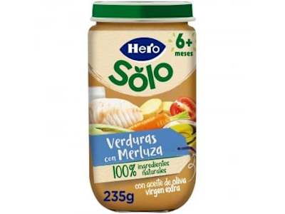 Tarrito de verduritas con merluza desde 6 meses Hero Solo sin gluten 235 g.