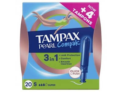 Tampones super con aplicador Pearl Compak Tampax 20 ud.