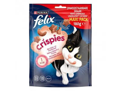 Snack de salmón y trucha para gatos Purina Felix Crispies 180 g.