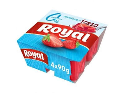 Gelatina sabor fresa sin azúcar Royal sin gluten pack de 4 unidades de 90 g.
