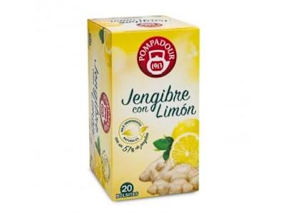 Infusión de jengibre con limón en bolsitas Pompadour 20 ud.