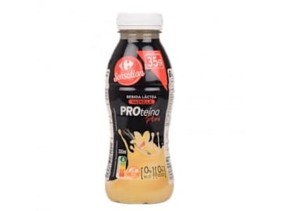 Bebida láctea desnatada de vainilla Proteína Plus Sensation Carrefour sin gluten y sin azúcar añadido 330 ml.