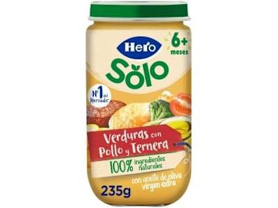 Tarrito de verduritas con pollo y ternera desde 6 meses Hero Baby sin gluten 235 g.