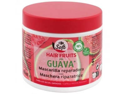 Mascarilla capilar reparadora guayava cabellos secos Hair Fruits Carrefour Soft 400 ml.