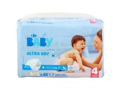 Pañales Carrefour Baby Ultra Dry Talla 4 (8-16 kg) 45 ud.