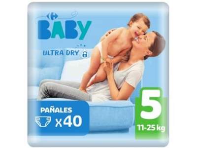 Pañales Carrefour Baby Ultra Dry Talla 5 (11-25 kg) 40 ud.