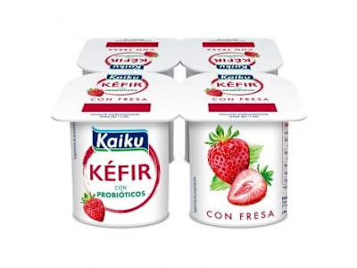 Leche fermentada con fermentos de kéfir con fresa Kaiku pack de 4 uniades de 125 g.