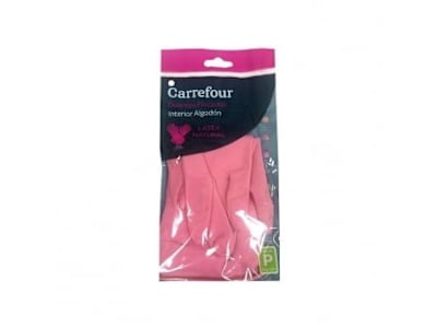 2 Guantes flocados de Látex Carrefour  P - Rosa