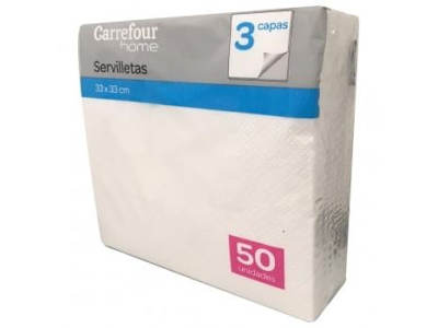 Servilletas de papel 3 capas 33x33 cm CARREFOUR HOME 50 unid.