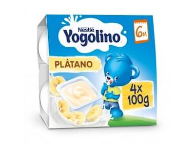 Postre lácteo de plátano desde 6 meses Nestlé Yogolino sin gluten pack de 4 unidades de 100 g.