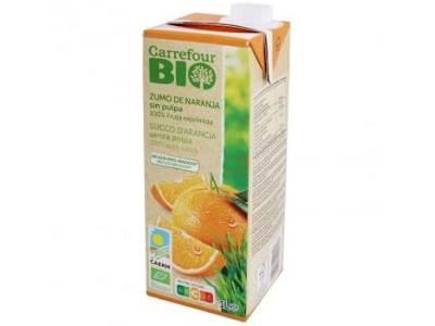 Zumo de naranja Carrefour ecológico exprimido sin pulpa brik 1 l.