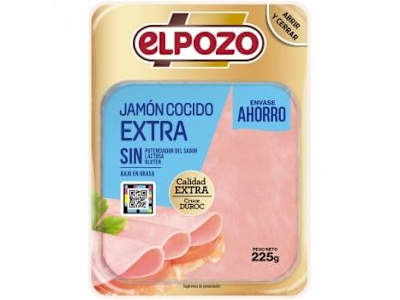 Jamón cocido extra en lonchas El Pozo sin gluten y sin lactosa 225 g