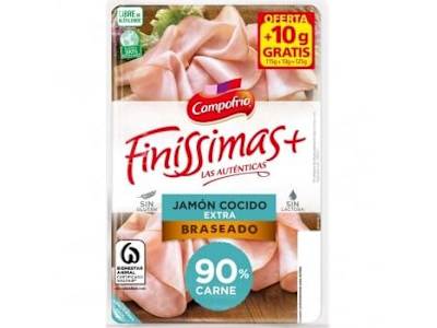 Jamón cocido extra braseado en lonchas Campofrío Finíssimas sin gluten y sin lactosa 115 g