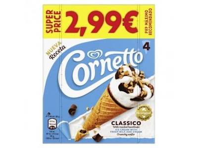 Helado de nata clásico Cornetto 4 uds.