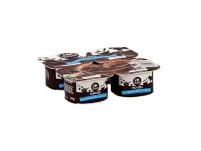 Mousse de chocolate con leche Carrefour Classic pack de 4 unidades de 60 g.