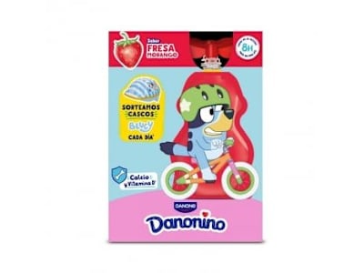 Yogur líquido sabor fresa Danone Danonino pack de 4 bolsitas de 70 g.